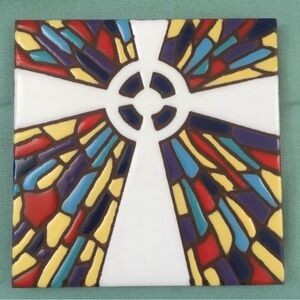 NWT New Vintage Earthtones Cross Single Tile Decor Southwest Bohemian Farmhouse